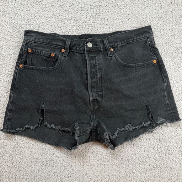 Levi's Pants - Levis 501 Denim Jean Shorts 31 Original High Rise Cut Off Black Distressed Y2K